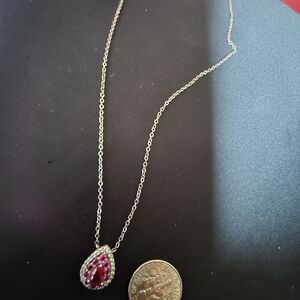 Sterling Teardrop Necklace with Pink Gemstone Accents